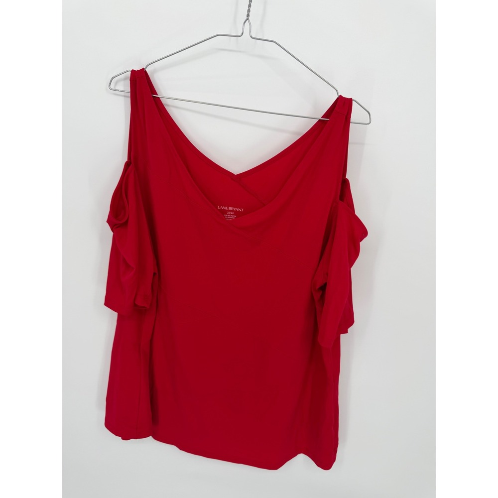 Lane Bryant Womens Cold Shoulder Top Surplice V-Neck Red Size 22/24